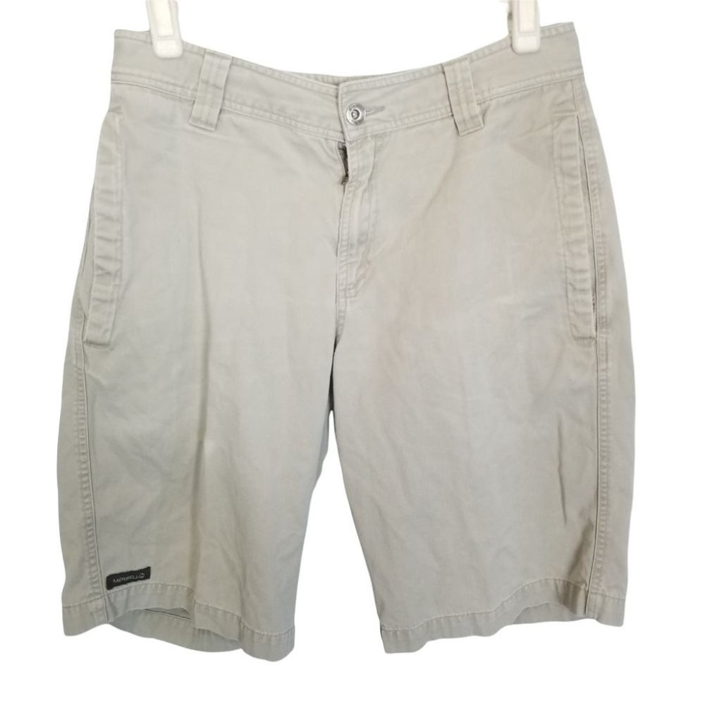 Merrell Men 28 Tan Khaki Chino Shorts Flat Front B